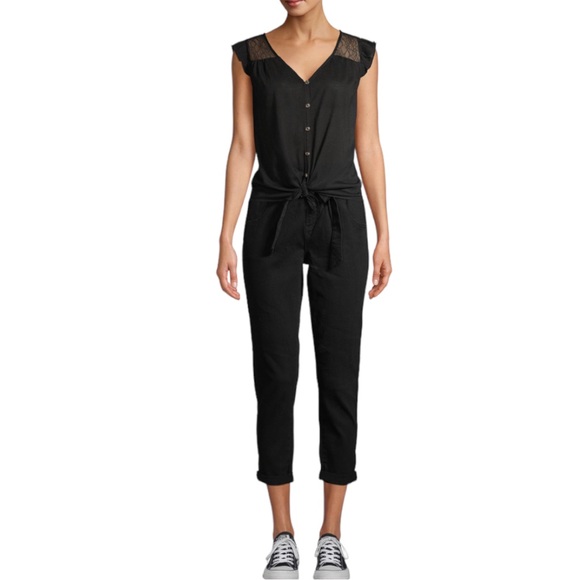 4/$32 No Boundaries📌 size large black ruffle sleeve button up lace & front knot - Picture 3 of 11